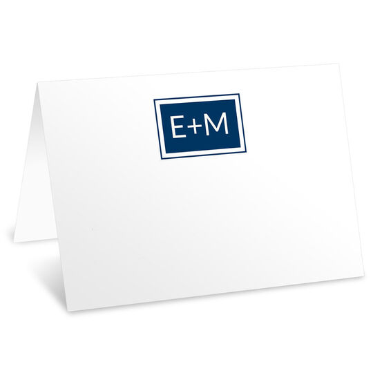 Blue Square Initials Folded Place Cards